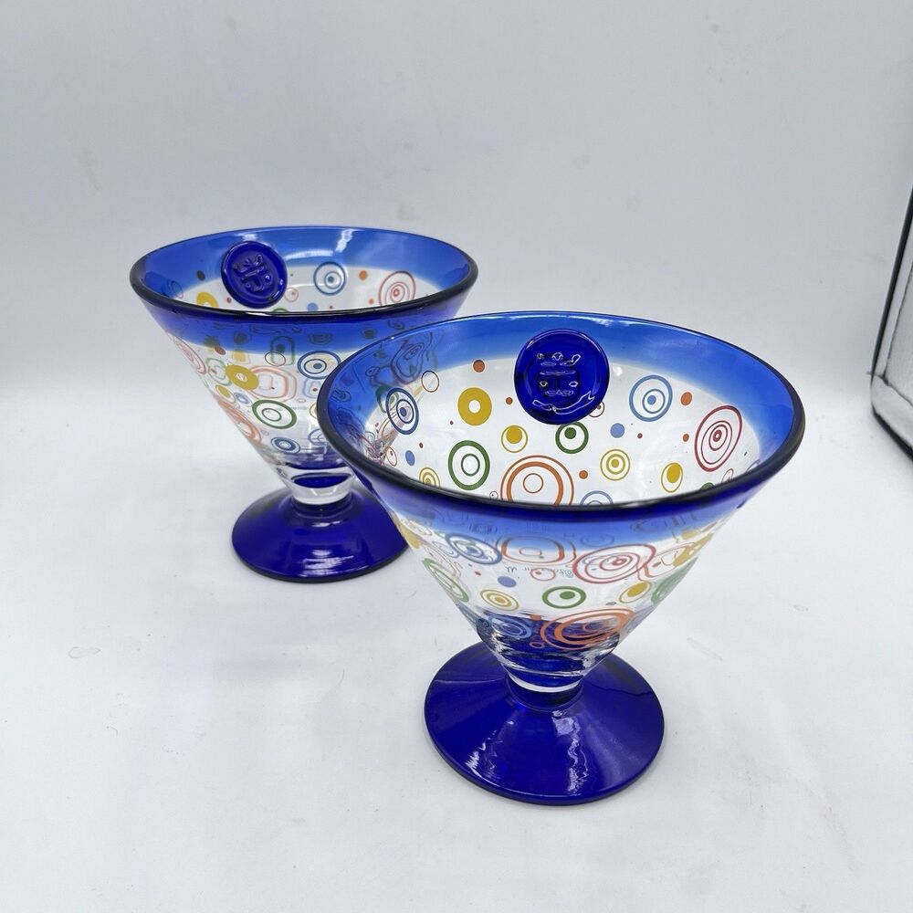 Royal Caribbean Kosta Boda Cocktail Glasses 2009 Hand blown Cobalt Blue 2